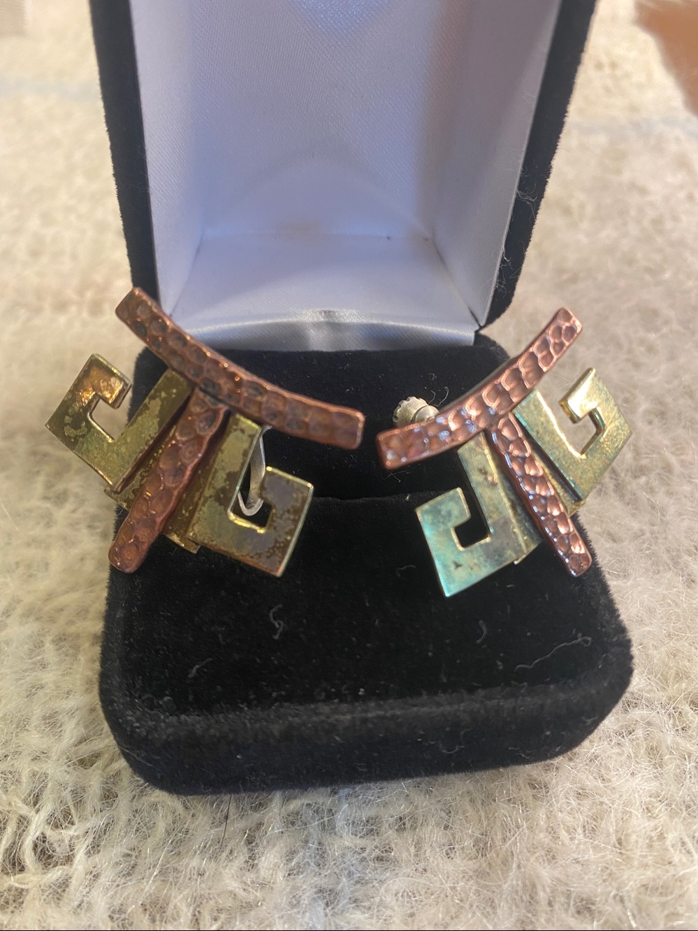 Vintage Mexican Mixed Metal Modernist Screw Back Earrings